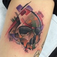Illustrative style colored arm tattoo of human skull part