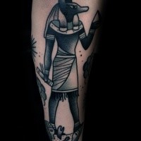 Illustrative style colored arm tattoo of Egypt God statue