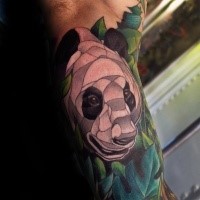 Illustrative style colored biceps tattoo of panda bear
