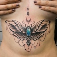 Illustrative style colored butterfly with jewelry and symbols