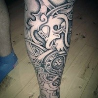 Illustrative style colored Celtic ornaments tattoo on leg