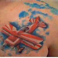 Illustrative style colored chest tattoo of nice looking jet