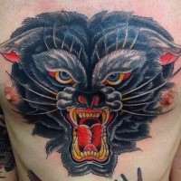 Illustrative style colored chest tattoo of evil wild dog