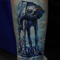 Illustrative style colored forearm tattoo of Star Wars AT-AT