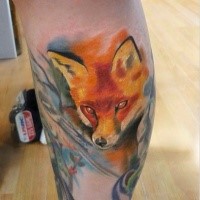 Illustrativer Stil farbiges Bein Tattoo mit Fuchskopf
