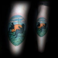 Illustrativer Stil farbiges Bein Tattoo mit Fischer