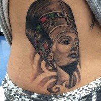 Illustrative style colored side tattoo of Egypt woman face