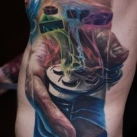 Illustrative style colored side tattoo of Play Station game pad