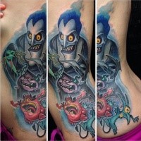 Illustrative style colored side tattoo of cartoon monsters
