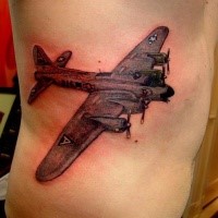 Illustrative style colored side tattoo of bomber plane