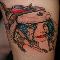 Illustrative style colored smoking woman with helmet