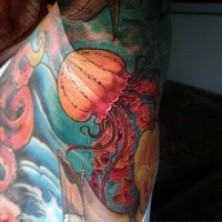 Illustrative style colored tattoo of big jellyfish