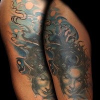Illustrative style colored tattoo of drowned woman