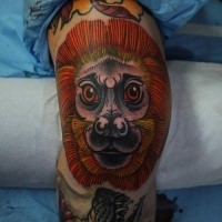 Illustrative style colored tattoo of funny lion