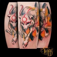 Illustrativer Stil farbiges Tattoo mit mystischem Fuchs