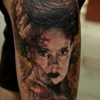 Illustrative style colored tattoo of mystical woman face