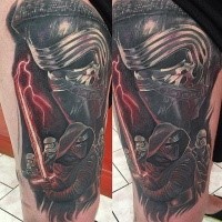 Illustrative style colored tattoo of Star Wars new episode sith