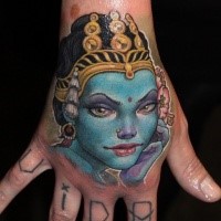 Illustrative style colorful hand tattoo of Hinduism Goddess