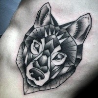 Illustrative style detailed side tattoo of wolf head