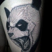 Illustrative style detailed thigh tattoo of evil panda bear