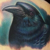Illustrativer Stil mehrfarbiges Rücken Tattoo mit Krähe