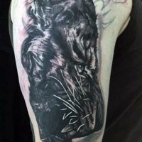 Impressive black and white tiger tattoo on shoulder