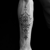 Impressive designed mystical symbols tattoo on arm