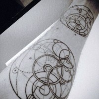 Impressive engineer schematics like black int tattoo on arm