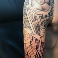 impressionante nero e bianco braccio meccanico tatuaggio manicotto