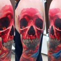 Impressive illustrative style shoulder tattoo of amazing human skull
