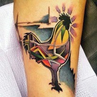 impressionante multicolore mistico gallo tatuaggio su gamba