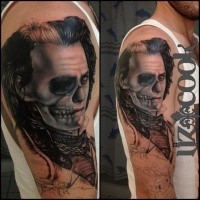 Impressive unfinished shoulder tattoo of mystical man portrait