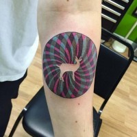 Incredible circle shaped forearm tattoo stylized with deer shaped figure