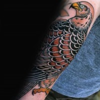 Incredible colored forearm tattoo of big eagle