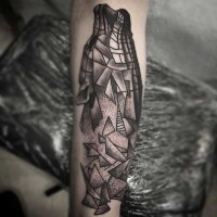 Incredible geometrical style wolf shaped tattoo on forearm