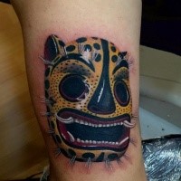 Incredible looking colored japanese mask tattoo on arm