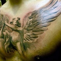 Tatuaje en el pecho, 
ángel dramático simple