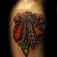Indian style colored leg tattoo of interesting symbol