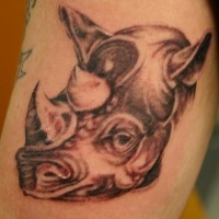 Tatuaje en el brazo, cabeza de rinoceronte gris