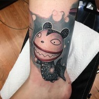 Interesting 3D like very detailed colored ankle tattoo of monster cat