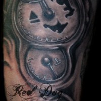 Interesting designed colored arm tattoo of mystical dials