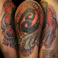 Interesting looking colorful fantasy tattoo