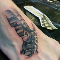 Interesting painted black ink detailed mechanical tattoo on foot