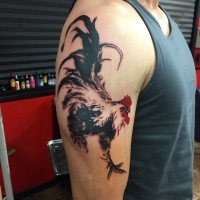 Interesting painted black rooster tattoo