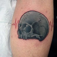 Interesting painted skull with heart rhythm tattoo on arm