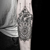 Interesting style combined flower with heart tattoo on arm