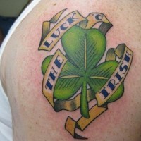 Irish clover for luck tattoo on shoulder