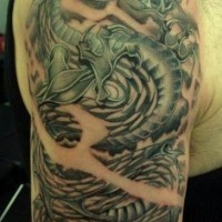 Tatuaggio grande sul braccio il dragone