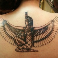 Isis with wings tattoo on back for women
