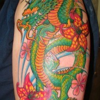 Japanese green dragon tattoo on arm